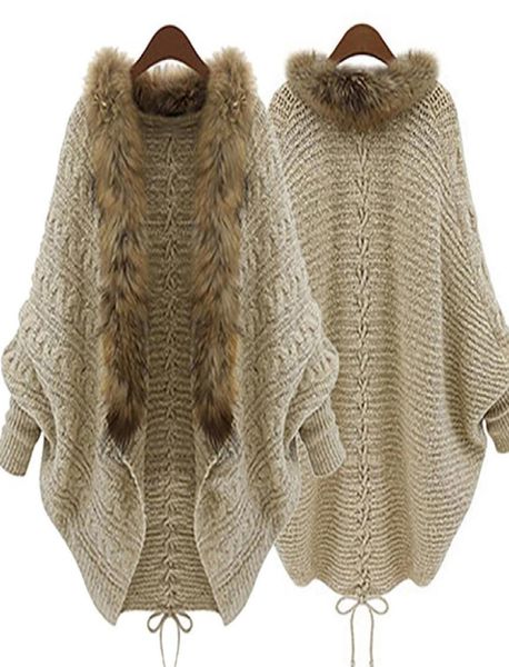 women faux fur collar batwing sleeve loose casual warm cardigan shawl sweater9057554, White;black
women faux fur collar batwing sleeve loose casual warm cardigan shawl sweater9057554, White;black