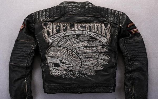 street fashion affliction men motorcycle genuine leather jacket with indian skull head embroidery1553051, Black
street fashion affliction men motorcycle genuine leather jacket with indian skull head embroidery1553051, Black