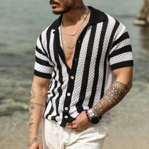 men's polos mens short sleeve knit sports polo shirts vintage classics stripes knitted cardigan buttoned hollow out shirt clothing 2308, White;black
men's polos mens short sleeve knit sports polo shirts vintage classics stripes knitted cardigan buttoned hollow out shirt clothing 2308, White;black