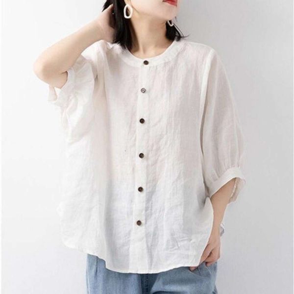 spring and summer cotton linen shirts for women lantern sleeves retro art large size loose mid sleeved shirt, White
spring and summer cotton linen shirts for women lantern sleeves retro art large size loose mid sleeved shirt, White