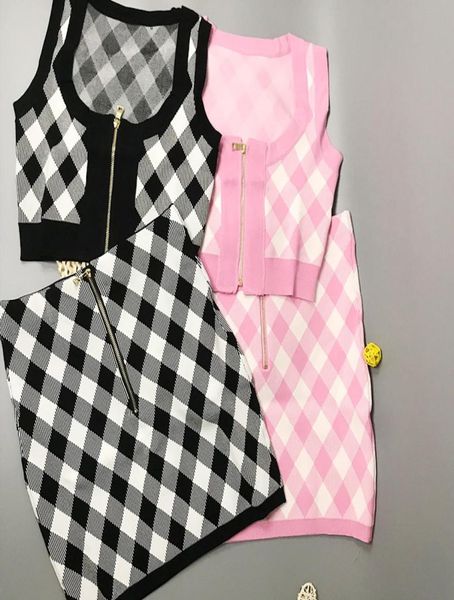 325 2021 spring summer brand same style two pieces sets short skirt crew neck sleeveless empire pink black plaid fashion womens cl5483375, White
325 2021 spring summer brand same style two pieces sets short skirt crew neck sleeveless empire pink black plaid fashion womens cl5483375, White