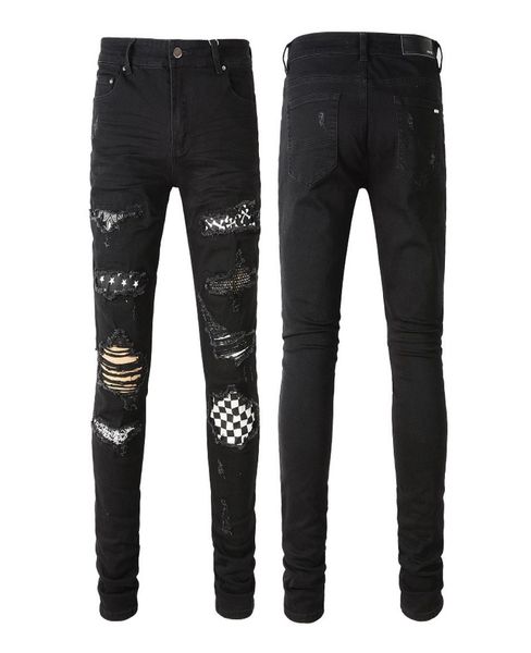 crystal embellished plaid denim jeans men vintage multiple rips slim9283504, Blue
crystal embellished plaid denim jeans men vintage multiple rips slim9283504, Blue
