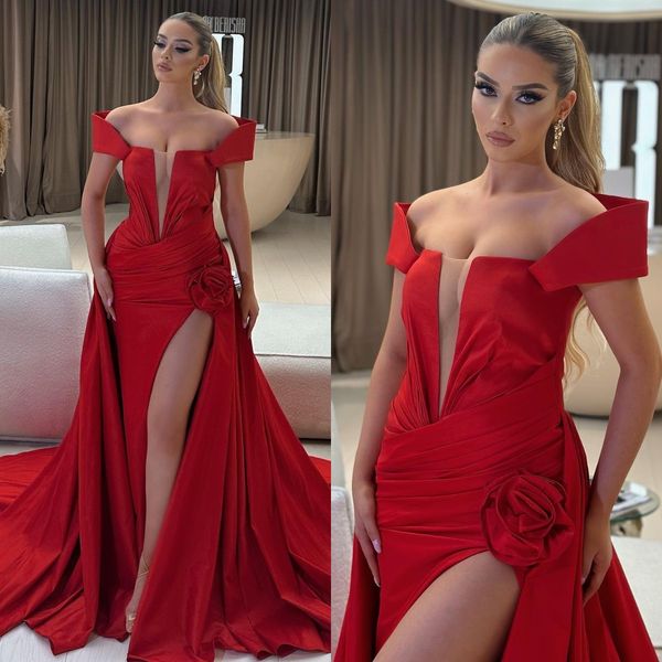 elegant red mermaid evening dresses with overskirt off shoulder party prom dress pleats split formal long red carpet dress for special occas, Black;red
elegant red mermaid evening dresses with overskirt off shoulder party prom dress pleats split formal long red carpet dress for special occas, Black;red