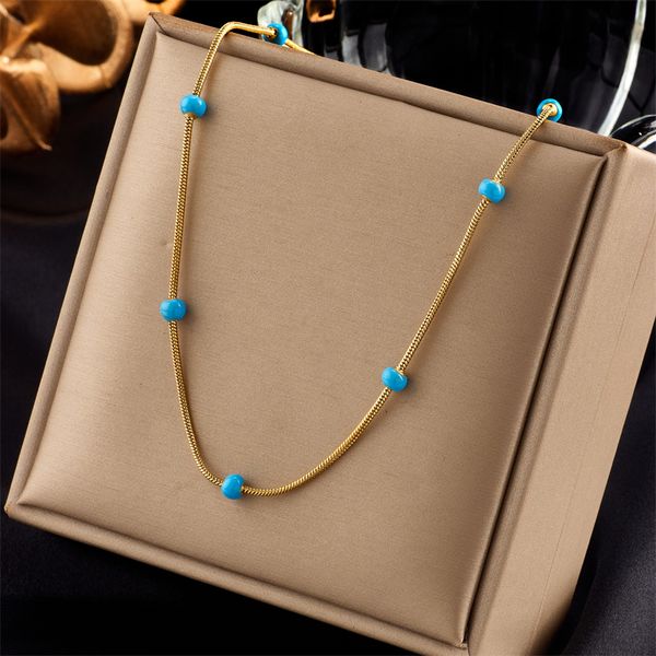 316l stainless steel blue beads necklace for women new fashion ladies clavicle chain party simple jewelry gift bijoux, Black
316l stainless steel blue beads necklace for women new fashion ladies clavicle chain party simple jewelry gift bijoux, Black