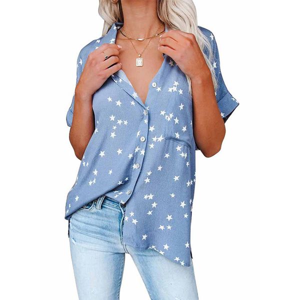 women's blouses shirts women's star print bat short sleeve shirt ladies fashion lapel single-breasted splicing blouse summer loose, White
women's blouses shirts women's star print bat short sleeve shirt ladies fashion lapel single-breasted splicing blouse summer loose, White