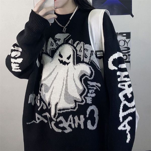 men's sweaters harajuku style round neck knitted sweater for men and women spring and autumn ghost jacquard retro loose fashion knitted, White;black
men's sweaters harajuku style round neck knitted sweater for men and women spring and autumn ghost jacquard retro loose fashion knitted, White;black