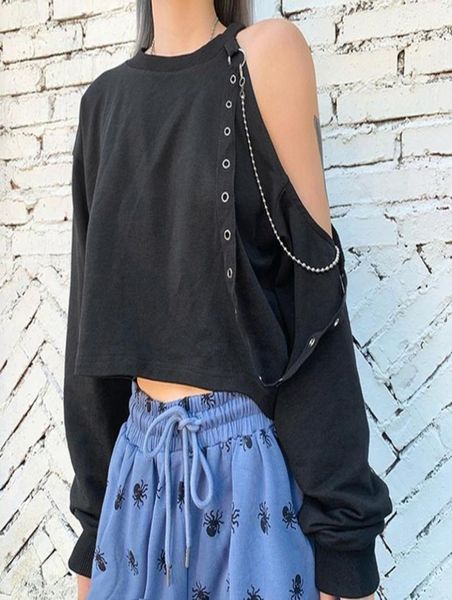 long sleeve vintage punk gothic female tshirts one off shoulder rivet chain hollow out tshirt women cropped chic3082840, White
long sleeve vintage punk gothic female tshirts one off shoulder rivet chain hollow out tshirt women cropped chic3082840, White