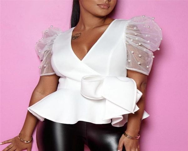 women039s blouses shirts white v neck thin transparent puff sleeves beading waist belt peplum shirt fashion bluas f2860561
women039s blouses shirts white v neck thin transparent puff sleeves beading waist belt peplum shirt fashion bluas f2860561