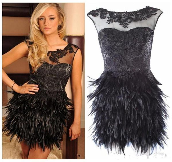 short black lace appliques sheer neck cocktail dress feather skirt short minisleeveless tulle formal wear homecoming dresses7762781
short black lace appliques sheer neck cocktail dress feather skirt short minisleeveless tulle formal wear homecoming dresses7762781