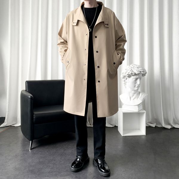 men's trench coats windbreaker autumn and winter trend young man style mid length solid color button stand collar oversize mature jacke, Tan;black
men's trench coats windbreaker autumn and winter trend young man style mid length solid color button stand collar oversize mature jacke, Tan;black