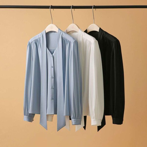 naia eastman shirt acetic stain french streamer bow long sleeved blouse for women, White
naia eastman shirt acetic stain french streamer bow long sleeved blouse for women, White