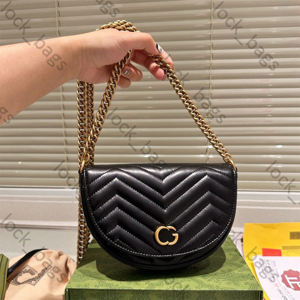 marmont chain shoulder messenger bag mini designer crossbody bags striped black white handbags womens handbag half moon shape golden letters