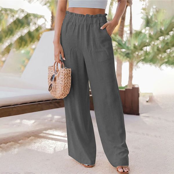 women's pants s summer women casual fashion ruffled patch pockets elastic mid waist solid wide leg ladies loose wear female trousers 23, Black;white
women's pants s summer women casual fashion ruffled patch pockets elastic mid waist solid wide leg ladies loose wear female trousers 23, Black;white