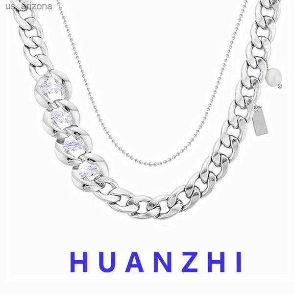 huanzhi 2022 new hip hop double layer cuban necklace inlay rhinestone splicing clavicle chain for women men punk party jewelry l230620, Silver
huanzhi 2022 new hip hop double layer cuban necklace inlay rhinestone splicing clavicle chain for women men punk party jewelry l230620, Silver