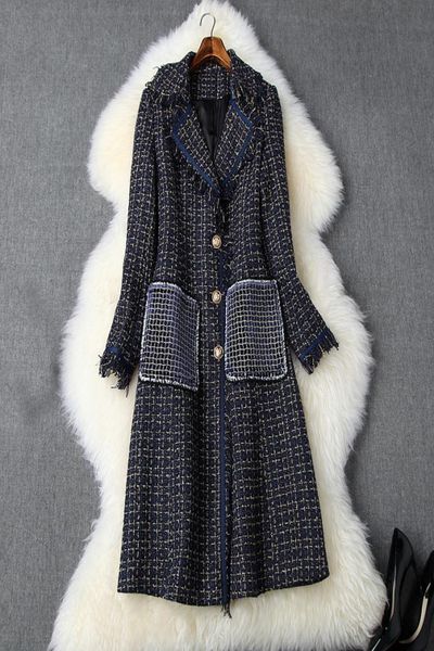 2019 autumn winter blue long sleeve notchedlapel plaid print tweed panelled pockets tassel midcalf coat long outwear coats n11t12140255, Black
2019 autumn winter blue long sleeve notchedlapel plaid print tweed panelled pockets tassel midcalf coat long outwear coats n11t12140255, Black