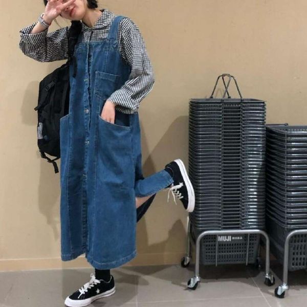 strap skirt retro loose summer denim girl japanese a line mid length dress trendy, Black;gray
strap skirt retro loose summer denim girl japanese a line mid length dress trendy, Black;gray