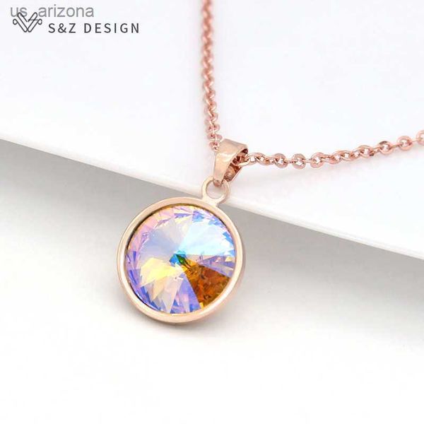 s z design new fashion round crystal pendant necklace for women wedding jewelry lover gift 585 rose gold color l230620, Silver
s z design new fashion round crystal pendant necklace for women wedding jewelry lover gift 585 rose gold color l230620, Silver