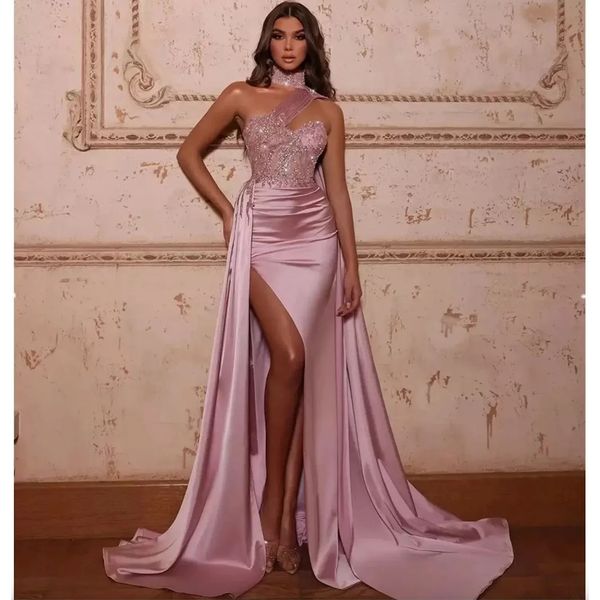 sparkling mermaid prom dress sleeveless bling sequins satin side slit halter one shoulder sweep length vestido de novia, Black
sparkling mermaid prom dress sleeveless bling sequins satin side slit halter one shoulder sweep length vestido de novia, Black