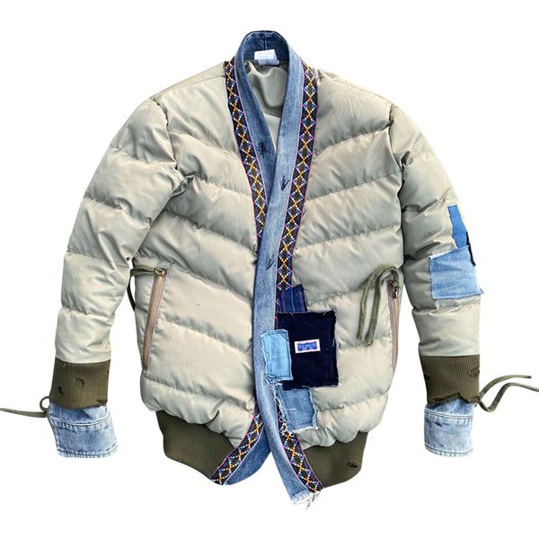 men's jackets autumn winter vintage fake two pieces denim patchwork contrast cotton padded cardigan taoist robe coat medium length down, Black;brown
men's jackets autumn winter vintage fake two pieces denim patchwork contrast cotton padded cardigan taoist robe coat medium length down, Black;brown