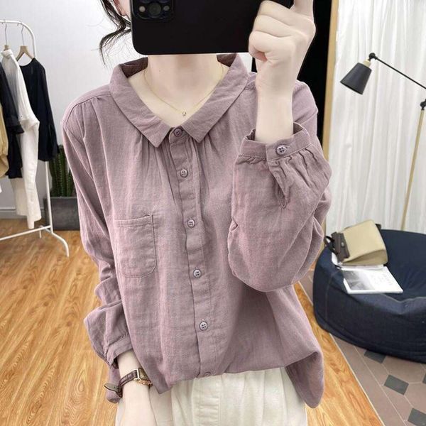 pure cotton blouses long sleeved blouse womens spring and autumn loose age reducing slimming vintage versatile, White
pure cotton blouses long sleeved blouse womens spring and autumn loose age reducing slimming vintage versatile, White