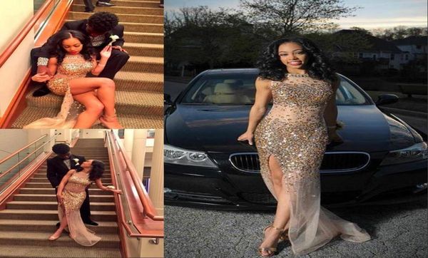 new gold bling bling side split evening dresses 2019 illusion bodice major beading bateau neck crystals sweep train prom gown9826019, Black
new gold bling bling side split evening dresses 2019 illusion bodice major beading bateau neck crystals sweep train prom gown9826019, Black