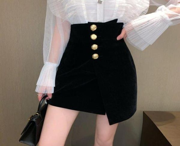 2021 new autumn winter high waist golden velvet mini skirt women korean irregular single breasted chic short aline skirts y1098397466, Black
2021 new autumn winter high waist golden velvet mini skirt women korean irregular single breasted chic short aline skirts y1098397466, Black