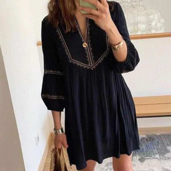womens autumn style mid length a line dress three quarter sleeve, Black;gray 
womens autumn style mid length a line dress three quarter sleeve, Black;gray