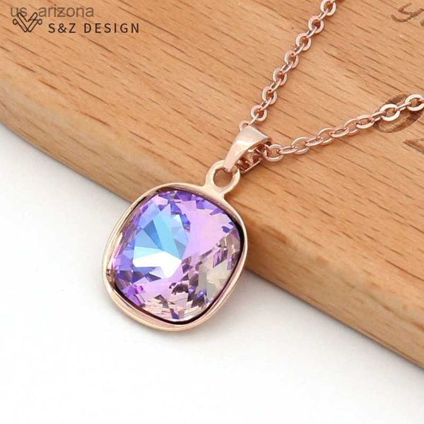 s z design new fashion trendy square crystal pendant necklace for women wedding party 585 rose gold color jewelry gift l230620, Silver
s z design new fashion trendy square crystal pendant necklace for women wedding party 585 rose gold color jewelry gift l230620, Silver