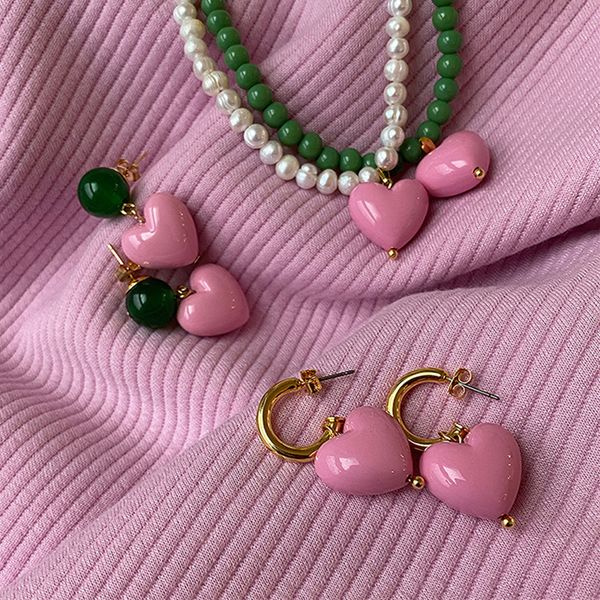dangle chandelier vintage sweet pink heart pendant earrings freshwater pearl contrast earring korean design candy color heart beaded necklac, Silver
dangle chandelier vintage sweet pink heart pendant earrings freshwater pearl contrast earring korean design candy color heart beaded necklac, Silver