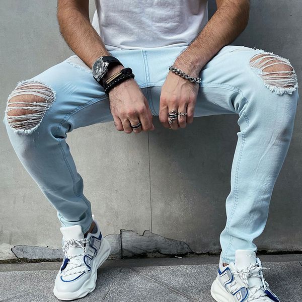 men's jeans street wear men's casual ripped denim slim denim jeans hole hip hop small feet elastic pants 230809, Blue
men's jeans street wear men's casual ripped denim slim denim jeans hole hip hop small feet elastic pants 230809, Blue