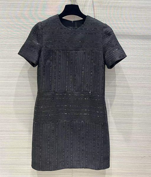 european and american women's clothing 2023 autumn new round neck short sleeve sequins fashion tweed dress, Black;gray
european and american women's clothing 2023 autumn new round neck short sleeve sequins fashion tweed dress, Black;gray