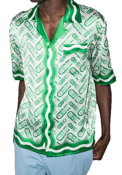correct version casablanca button up shirt prairie green print loose british silk shirt, White;black
correct version casablanca button up shirt prairie green print loose british silk shirt, White;black