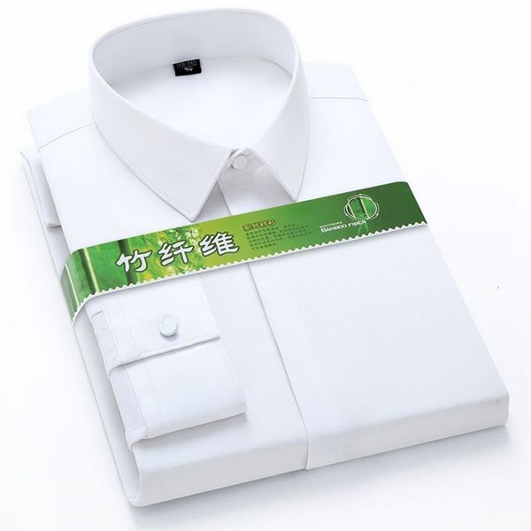 men's dress shirts s-6xl concealed button bamboo fiber luxury mens long sleeve social shirts slim fit elastic anti-wrinkle formal elega, White;black