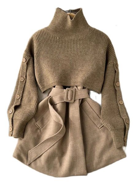 basic casual dresses autumn winter knit two piece set women's single-breasted turtleneck cropped pullover sweater v-neck vest dress sol, Black;gray
basic casual dresses autumn winter knit two piece set women's single-breasted turtleneck cropped pullover sweater v-neck vest dress sol, Black;gray