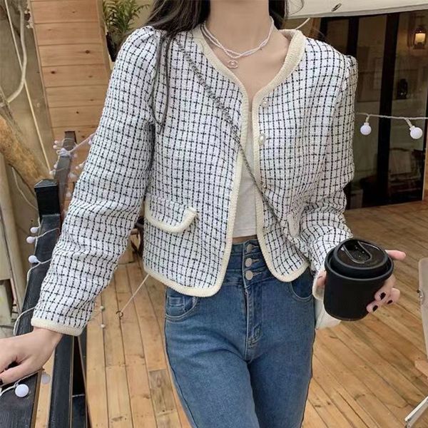 womens jackets rimocy korean tweed cropped jacket women spring autumn fashion long sleeve buttons coat woman elegant round neck short coats, Black;brown
womens jackets rimocy korean tweed cropped jacket women spring autumn fashion long sleeve buttons coat woman elegant round neck short coats, Black;brown