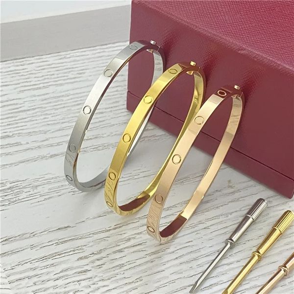 

High Quality 4MM Wide 6th Generation Gold Cuff Bracelet Titanium Steel Designer 18K Gold Silver Rose Gold Women Men Bracelet Designer Bracelets