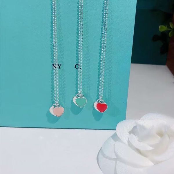 s925 silver original designer lovely girls double heart red pink green pendant choke necklace elegant women love tf logo engrave chain fashi
s925 silver original designer lovely girls double heart red pink green pendant choke necklace elegant women love tf logo engrave chain fashi