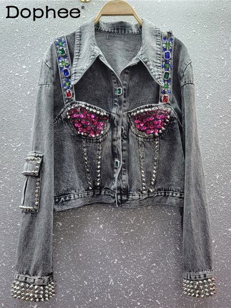 womens jackets heavy industry nail color diamond retro washed gray denim jacket coat spring design short jean femme 230808, Black;brown
womens jackets heavy industry nail color diamond retro washed gray denim jacket coat spring design short jean femme 230808, Black;brown