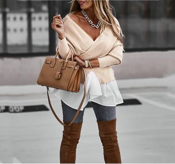 women039s tshirt patchwork design vneck long sleeve open back solid slim pullover vintage women spring and autumn s6524723, White
women039s tshirt patchwork design vneck long sleeve open back solid slim pullover vintage women spring and autumn s6524723, White