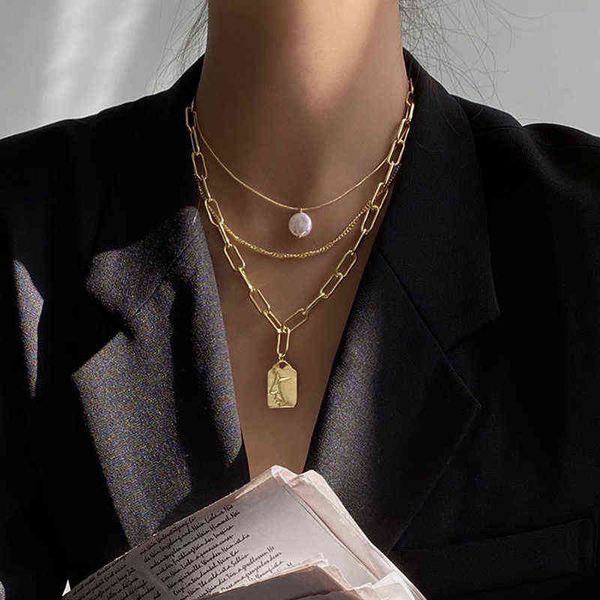 flashbuy gold color abstract face pendant necklace for women multilayer metal chain pearl chokers necklace popular jewelry, Silver
flashbuy gold color abstract face pendant necklace for women multilayer metal chain pearl chokers necklace popular jewelry, Silver