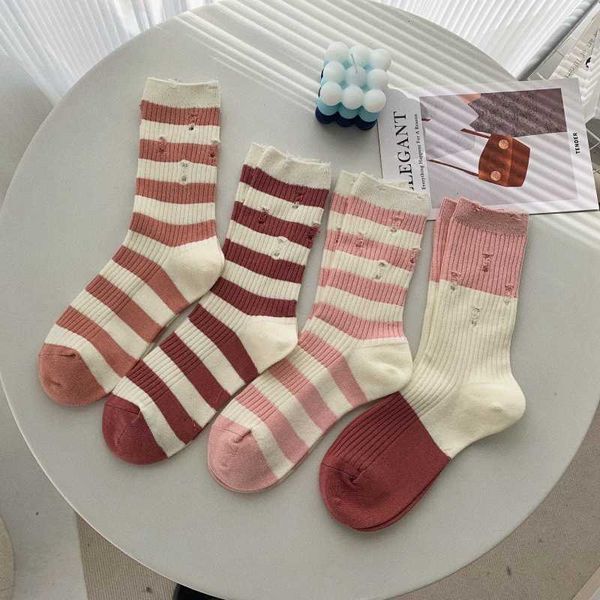 socks female spring/summer pink series broken holes socks stripes contrast color trend casual cotton socks mid tube socks street socks, Black;white
socks female spring/summer pink series broken holes socks stripes contrast color trend casual cotton socks mid tube socks street socks, Black;white