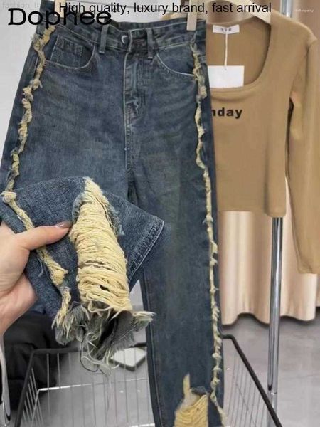 women's jeans high waist street design sense fringed burr for women 2023 autumn loose slimming personality straight denim pants, Blue
women's jeans high waist street design sense fringed burr for women 2023 autumn loose slimming personality straight denim pants, Blue