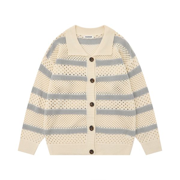 men's sweaters 2023 autumn hollow out striped cardigan sweater y2k chaleco hombre color match baggy knitted oversized 230808, White;black
men's sweaters 2023 autumn hollow out striped cardigan sweater y2k chaleco hombre color match baggy knitted oversized 230808, White;black