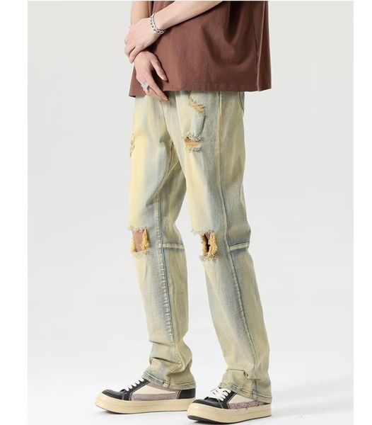 high street fashion men jeans retro washed men ripped jeans loose straight tube denim pants, Blue
high street fashion men jeans retro washed men ripped jeans loose straight tube denim pants, Blue