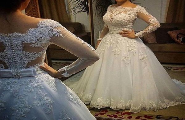 long sleeve ball gown wedding dress luxury pearl beaded bateau neck bridal dresses with lace appliques sheer vestido 5667855, White
long sleeve ball gown wedding dress luxury pearl beaded bateau neck bridal dresses with lace appliques sheer vestido 5667855, White