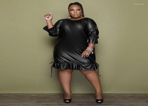 plus size dresses africa fashion black pu leather dress women elegant ruffle office lady cruve slim kneelength edar225075078
plus size dresses africa fashion black pu leather dress women elegant ruffle office lady cruve slim kneelength edar225075078