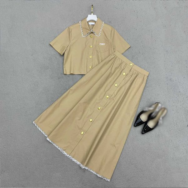 designer women sets girl two piece dress logo lace edge lapel short sleeved shirt and single breasted skirt aug06, White
designer women sets girl two piece dress logo lace edge lapel short sleeved shirt and single breasted skirt aug06, White