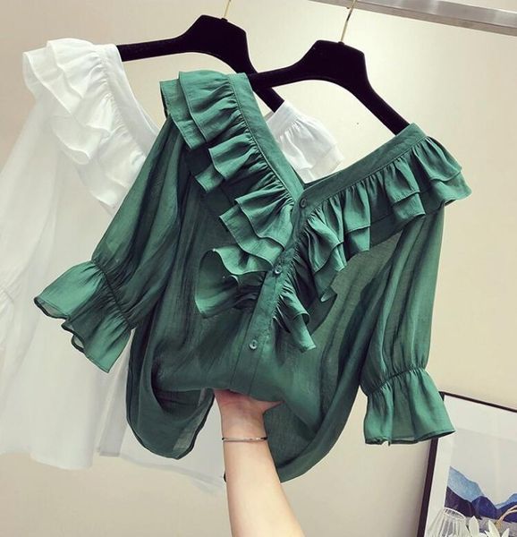 women's blouses shirts summer sweet style solid color v-neck half-sleeved ruffles women blouse fashion trend shirt elegant chiffon blou, White
women's blouses shirts summer sweet style solid color v-neck half-sleeved ruffles women blouse fashion trend shirt elegant chiffon blou, White