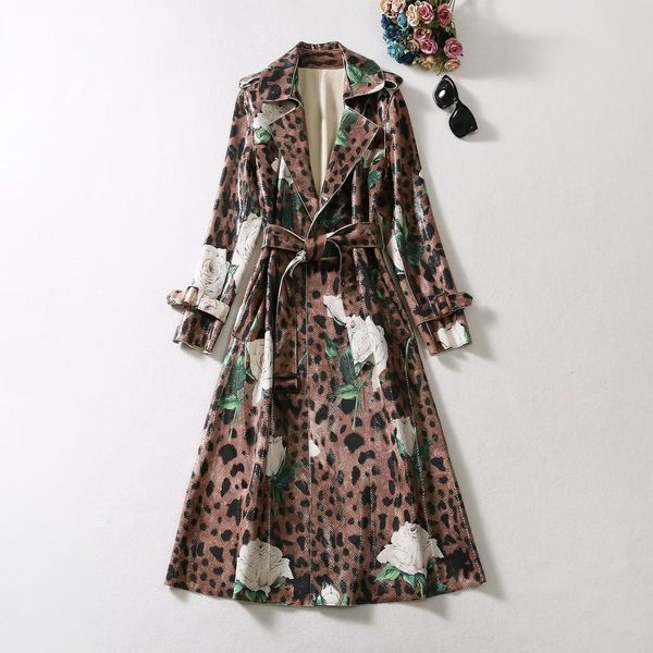 european and american women's clothing 2023 autumn new long sleeve suit collar leopard print rose print fashion belt trench coat, Tan;black
european and american women's clothing 2023 autumn new long sleeve suit collar leopard print rose print fashion belt trench coat, Tan;black