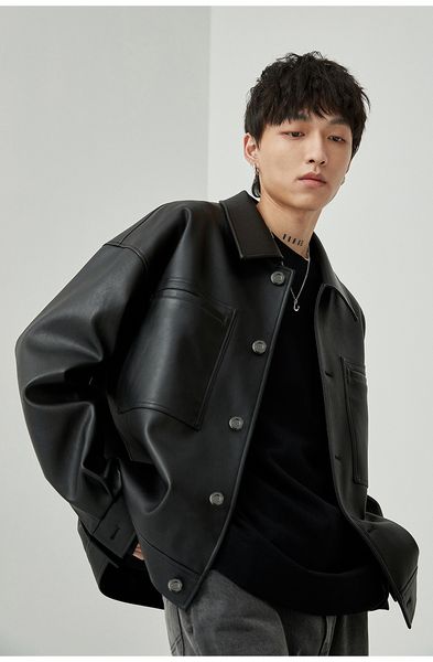 men's jackets mauroicardi spring autumn short oversized brown black soft faux leather for men pockets long sleeve korean fashion 230809, Black;brown
men's jackets mauroicardi spring autumn short oversized brown black soft faux leather for men pockets long sleeve korean fashion 230809, Black;brown
